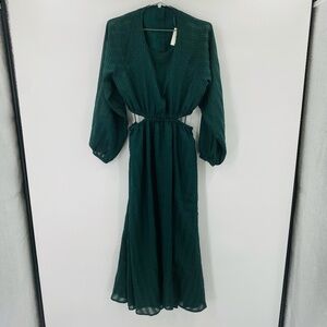 Madewell Long Sleeve Open Back Midi Dress Checkered Green Black Size Medium